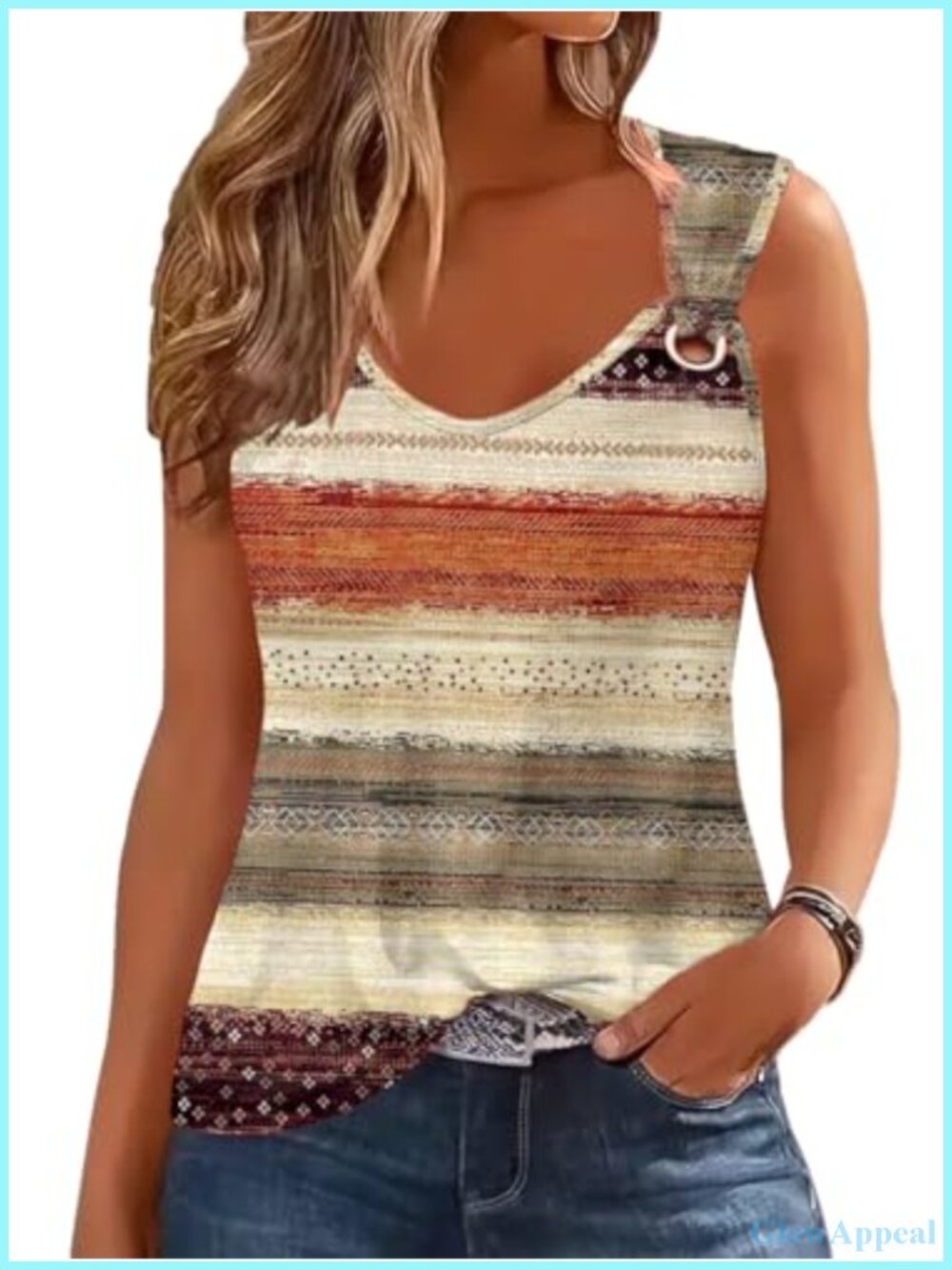 Women's V-Neck Sleeveless Tank Top Floral Print Summer Casual Loose Fit Cotton